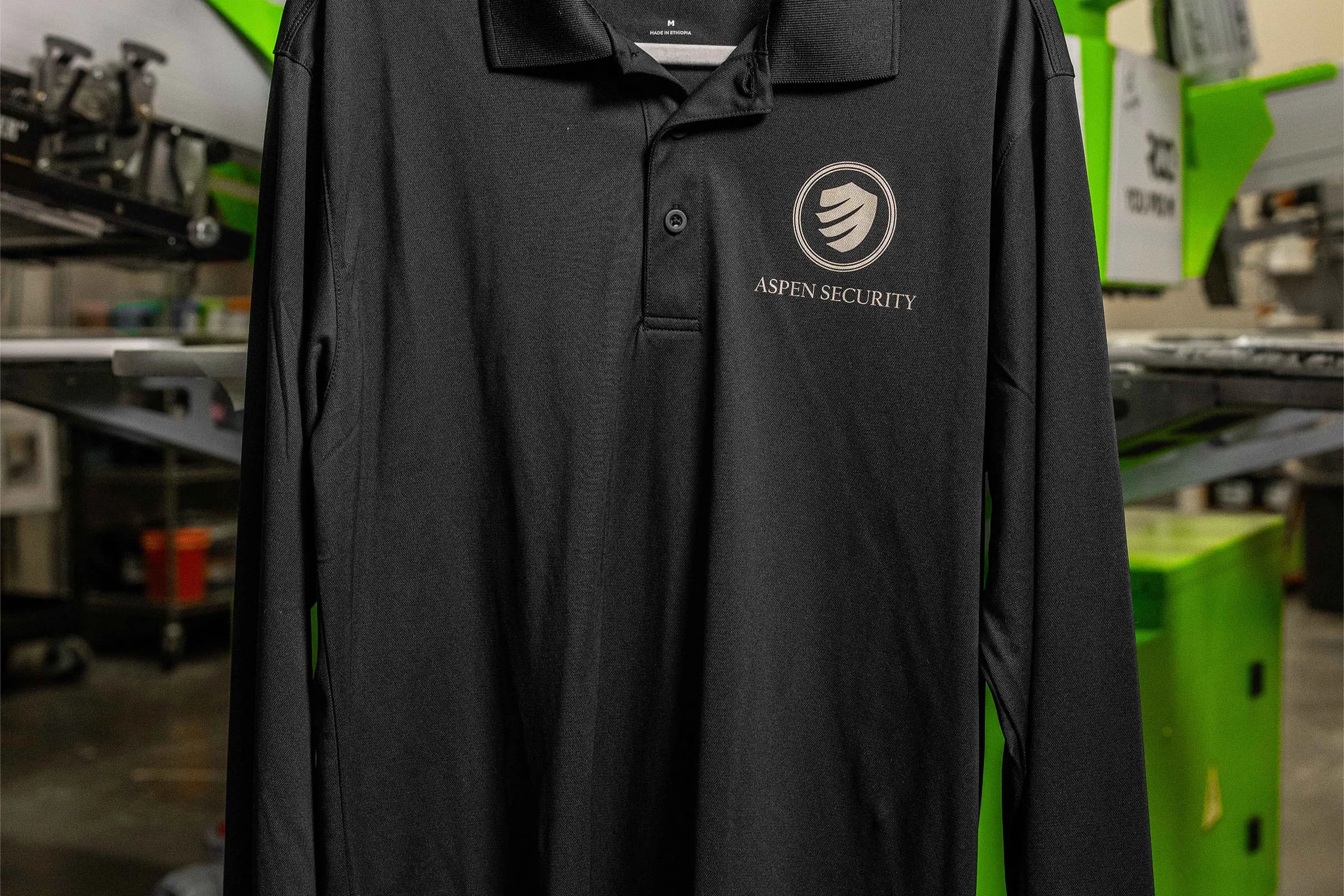 Custom Long Sleeve & Polo Printing — Screen-printed long-sleeve tees and polos for a cleaner, more pulled-together custom look.